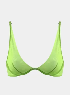 I.D. Line Deep Plunge Underwired Fine Mesh Bra Green