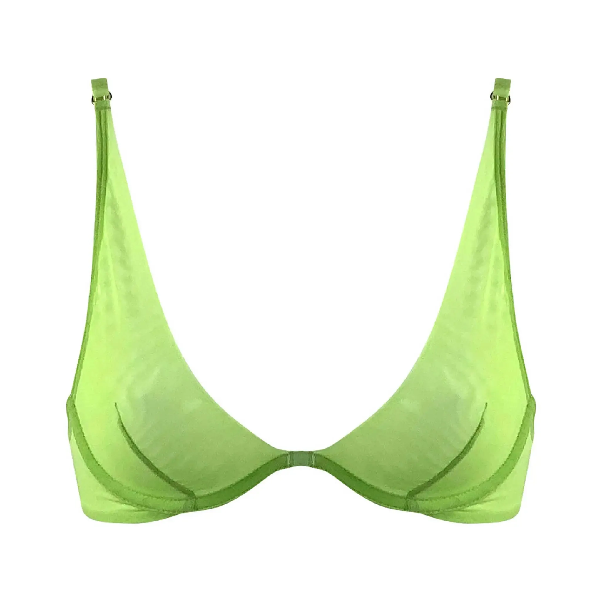 I.D. Line Deep Plunge Underwired Fine Mesh Bra Green