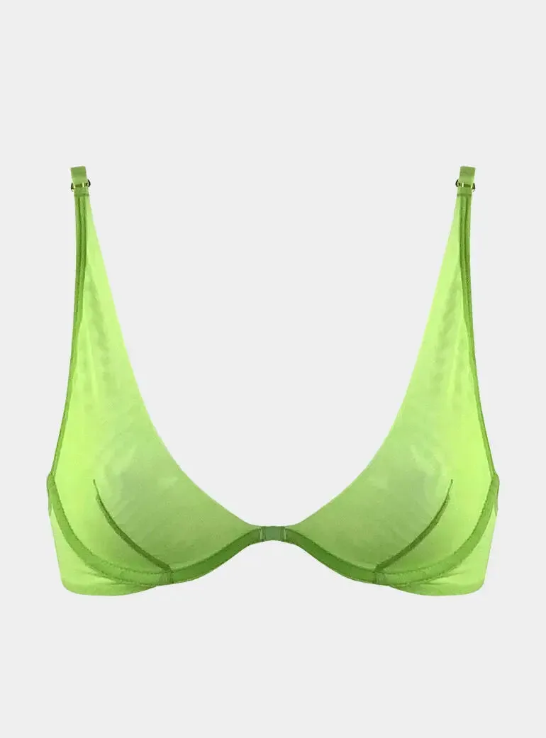 I.D. Line Deep Plunge Underwired Fine Mesh Bra Green