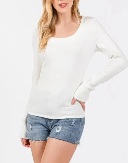 Keep it Basic Ribbed Scoop Neck Long Sleeve Top (Assorted Colors)