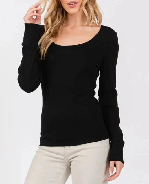 Keep it Basic Ribbed Scoop Neck Long Sleeve Top (Assorted Colors)