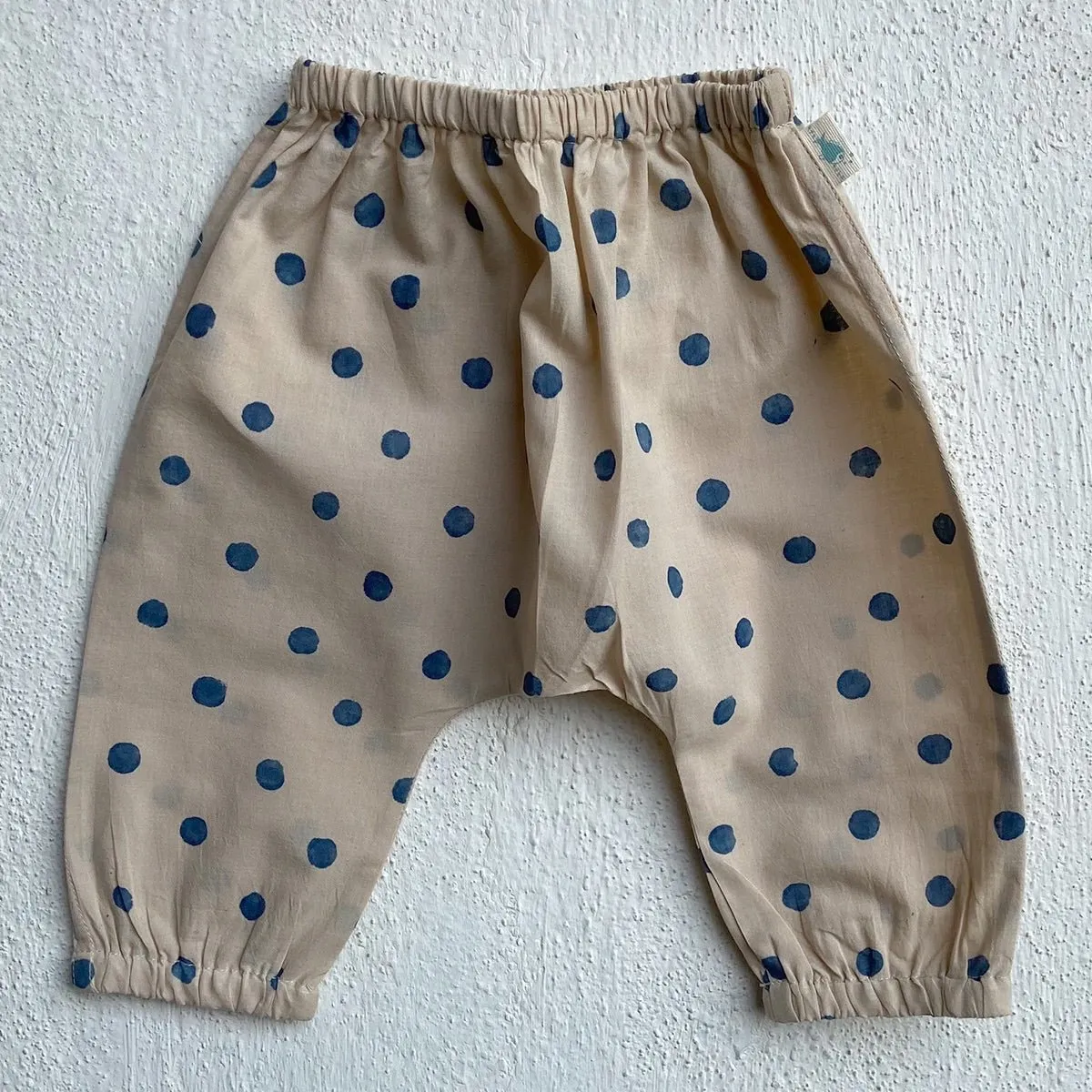 Kids Unisex Organic Cotton Indigo Beige Polka Angrakha and Polka Pants