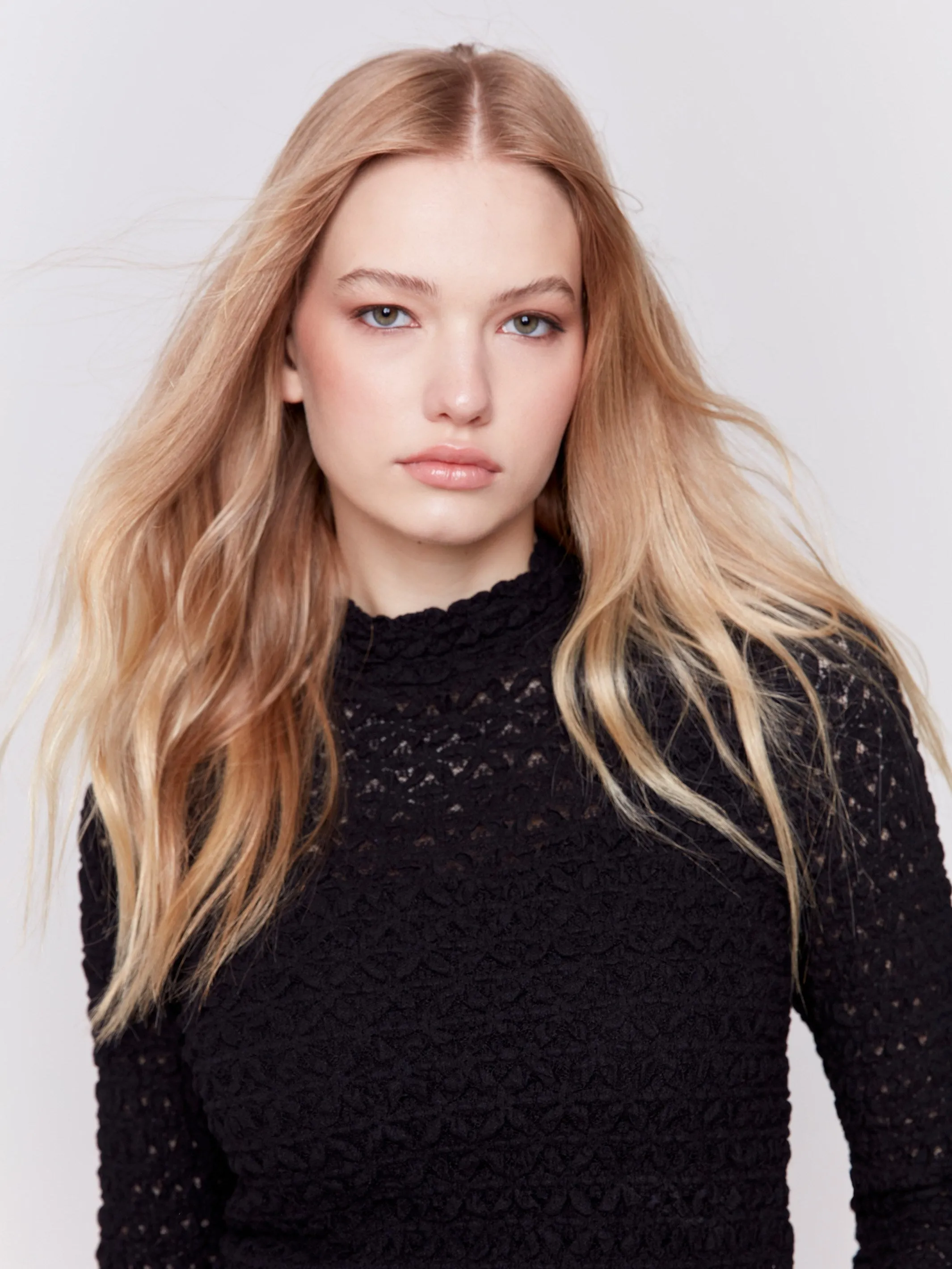 Lace Mock Neck Top - Black