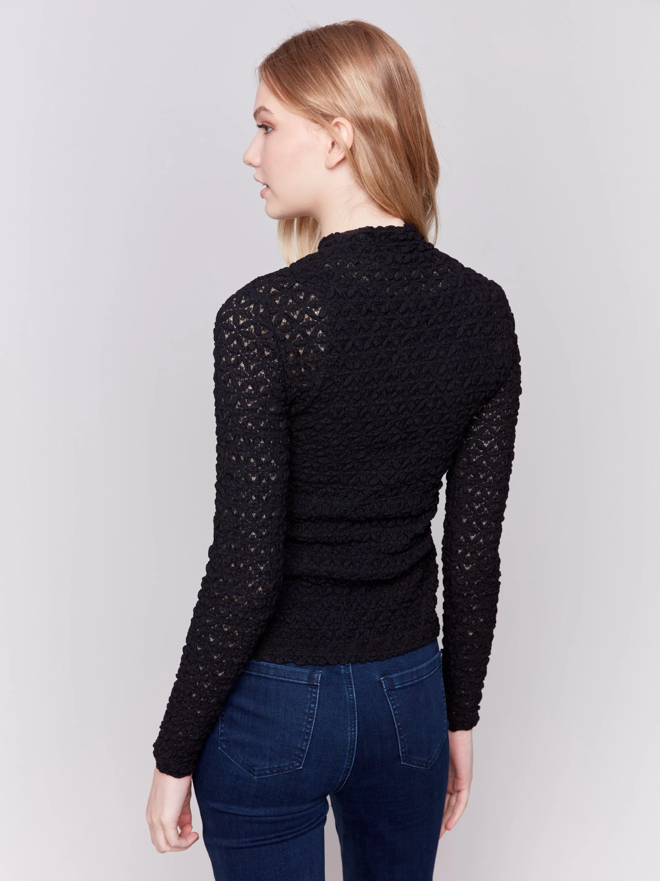 Lace Mock Neck Top - Black