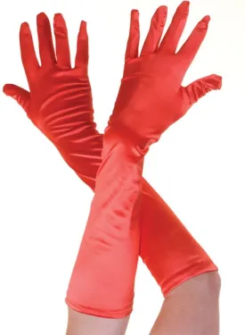 Ladies Girls Red Long Satin Gloves Bridal/ Prom Evening Women’s Plain Gloves