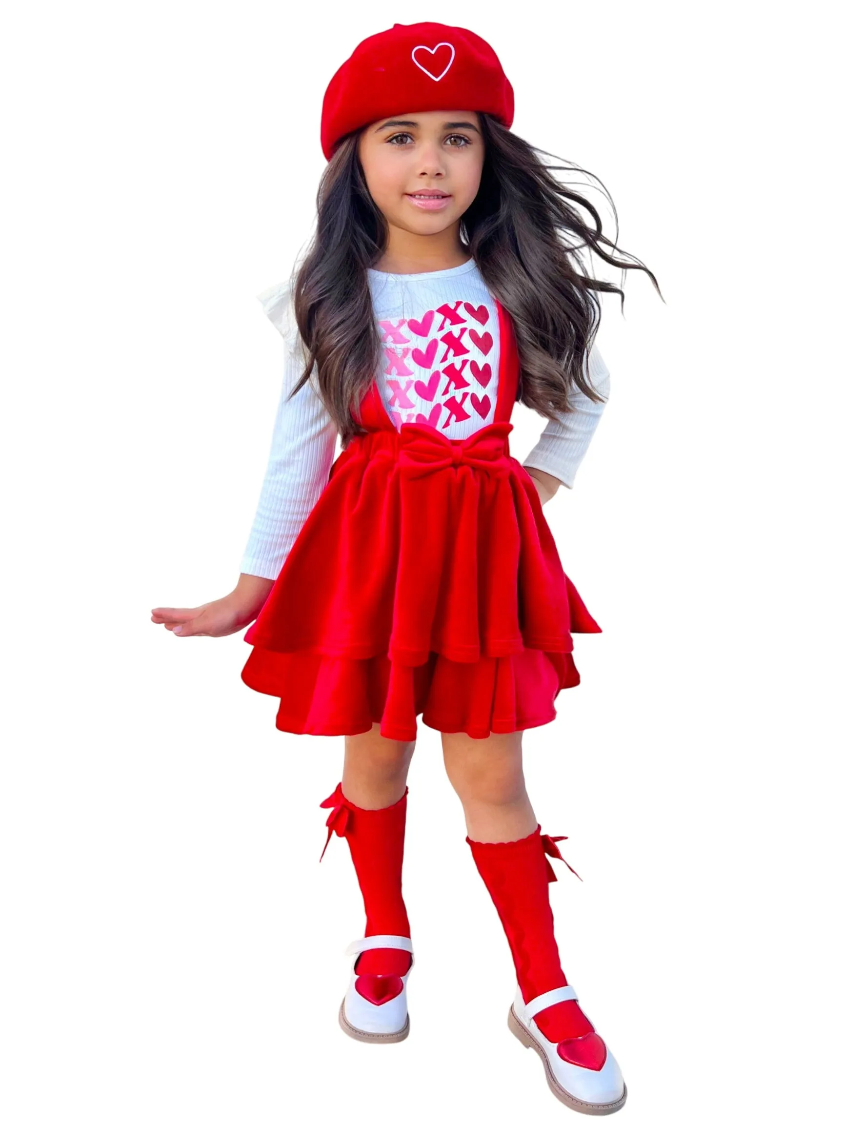 Little Velvet Valentine Overall Skirt Set