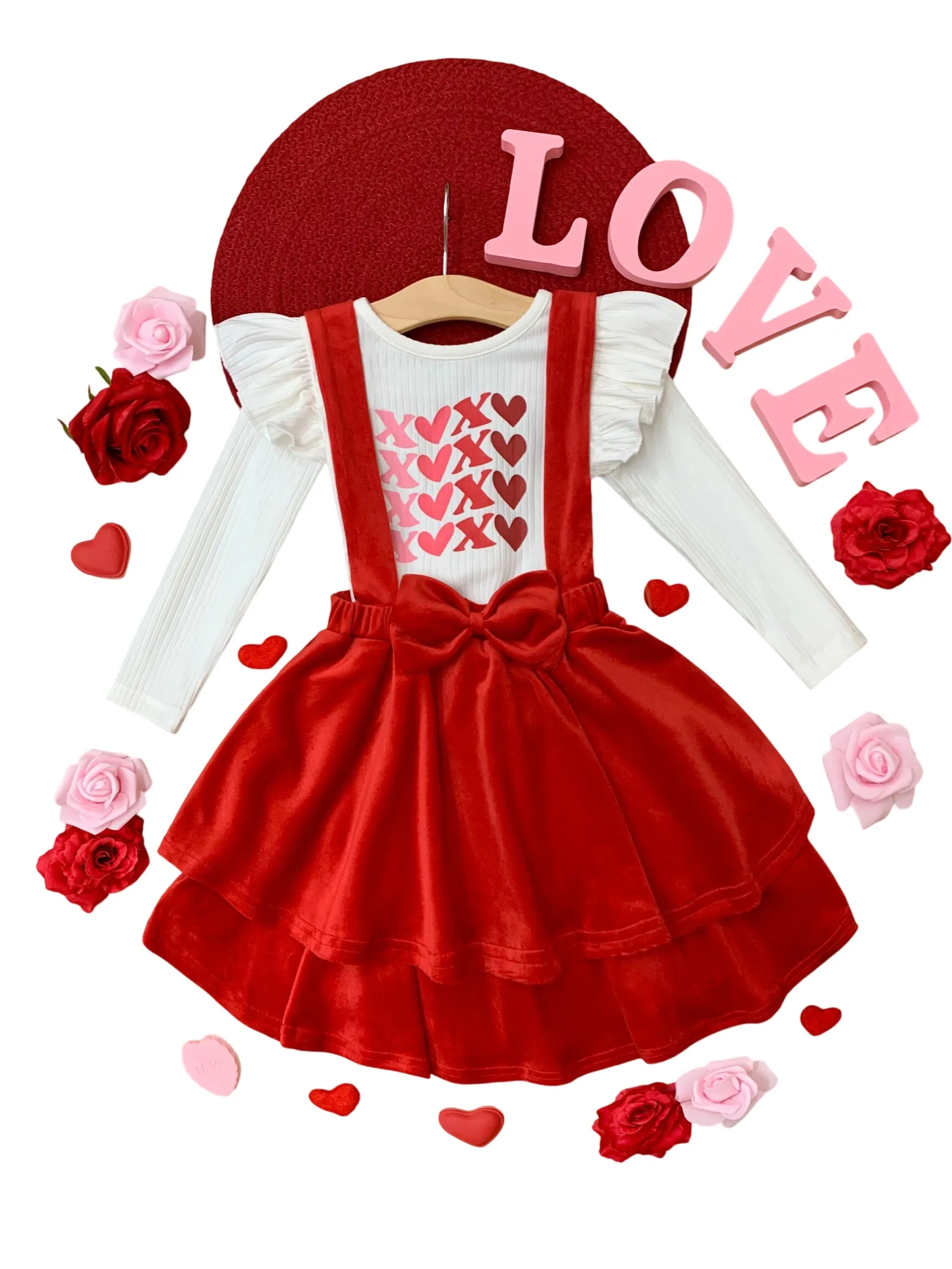 Little Velvet Valentine Overall Skirt Set