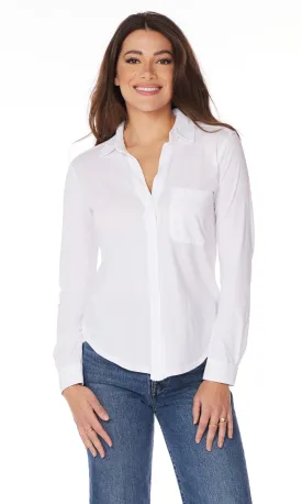 Long Sleeve Button Front Collar Top by Bobi