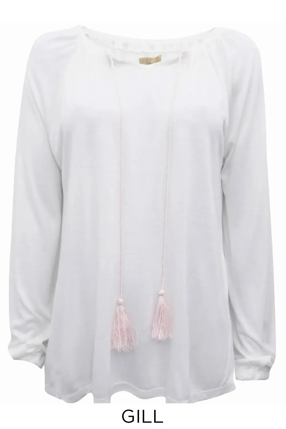 Long Sleeve Tasselled Henley Top