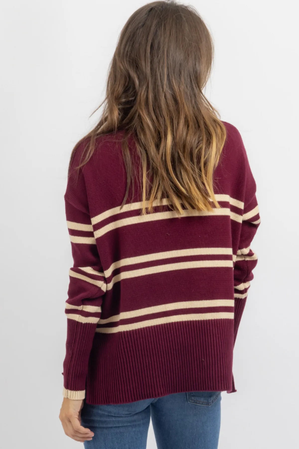 LUCILLE BURGUNDY STRIPE SWEATER