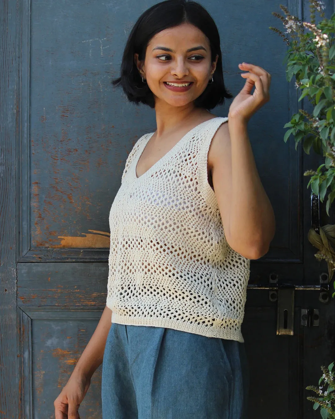 Magnolia V-neck Knitted Cotton Top