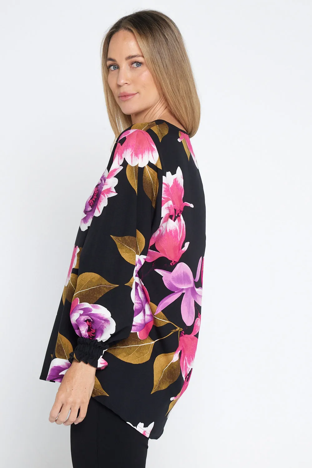 Mariah Top - Black/Pink Floral