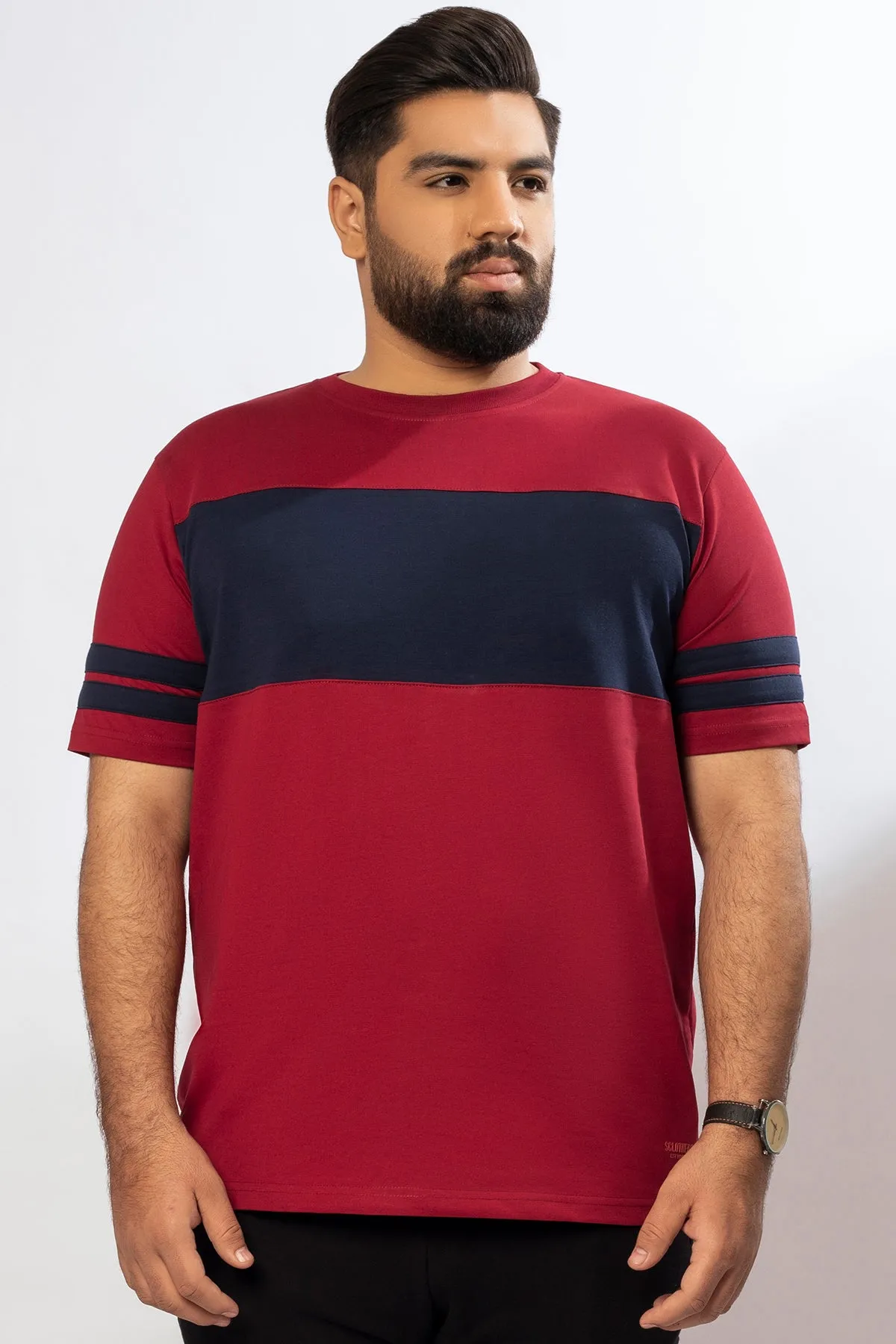 Maroon Cut & Sew T-Shirt (Plus size) - A24 - MT0331P