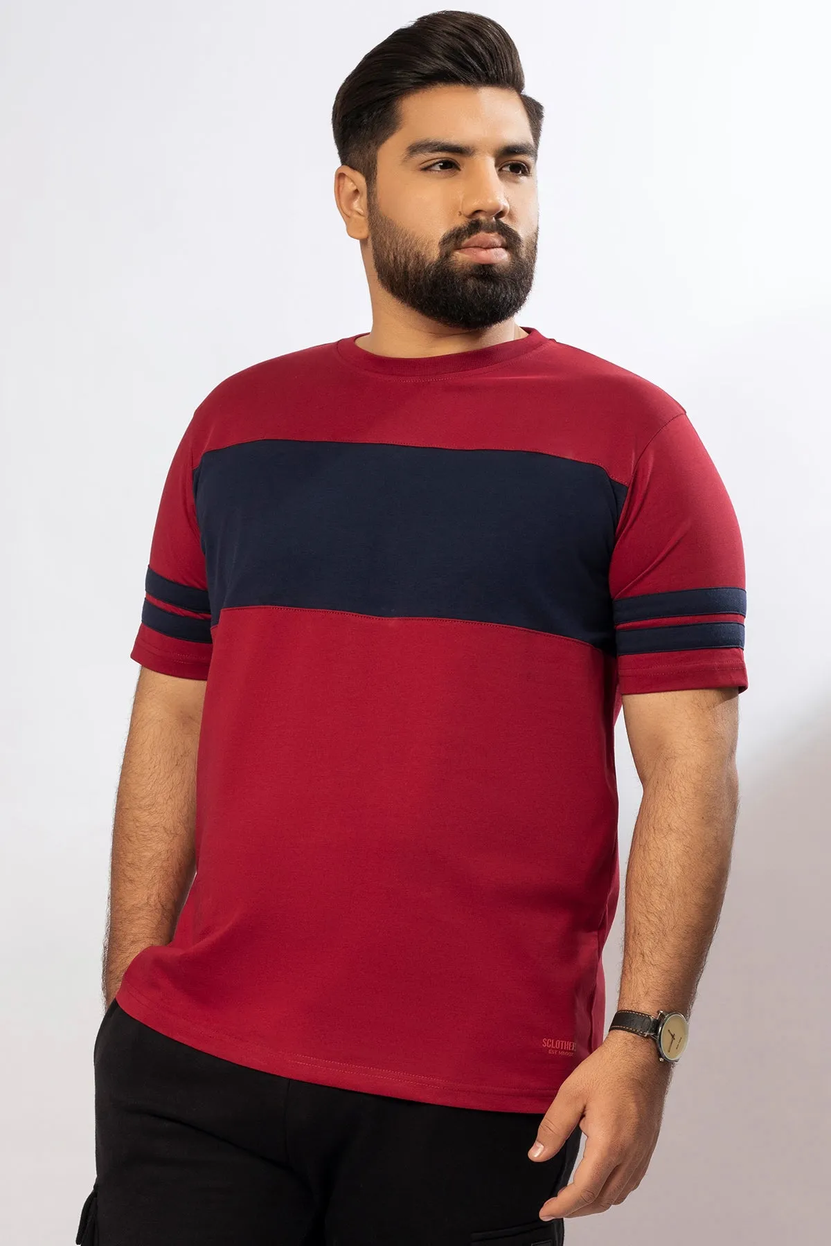 Maroon Cut & Sew T-Shirt (Plus size) - A24 - MT0331P