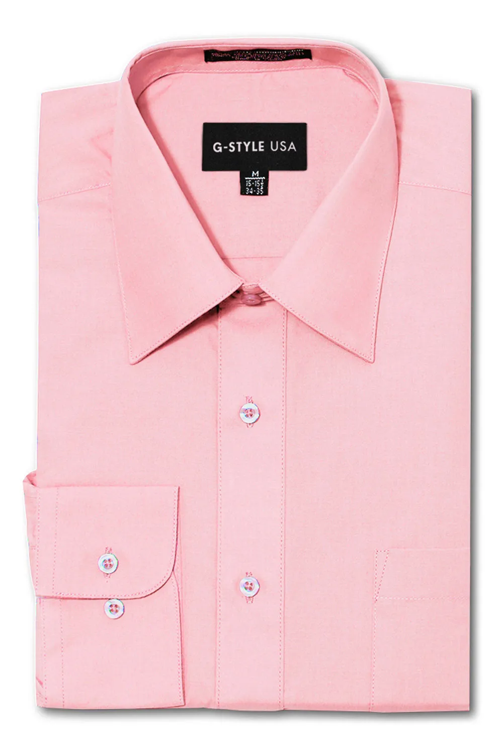 Men's Basic Solid Color Button Up Dress Shirt (Pink)