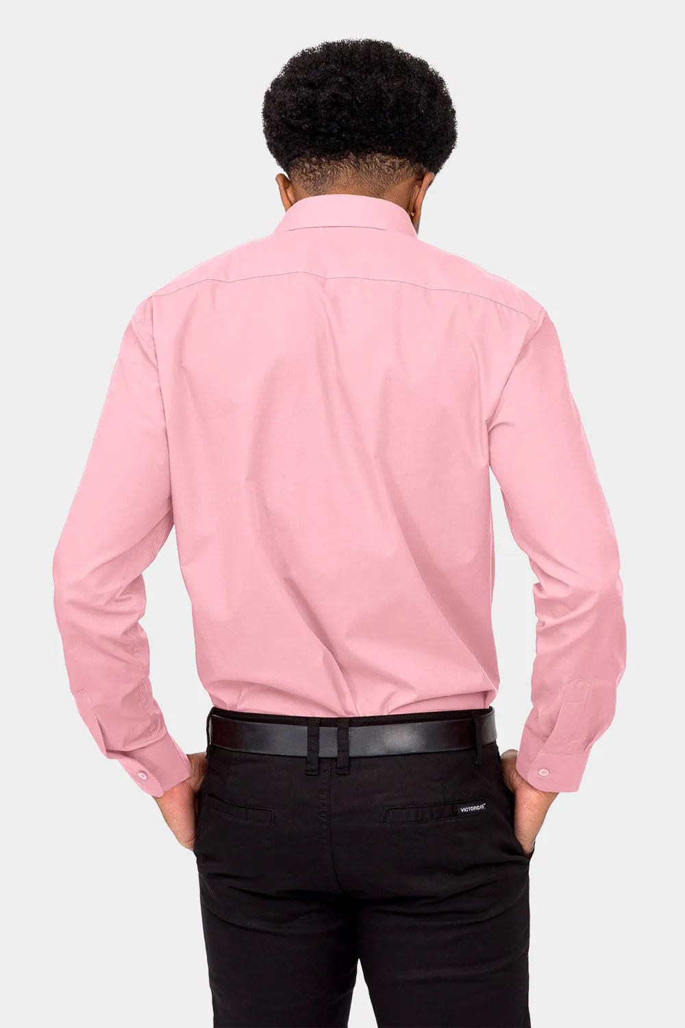 Men's Basic Solid Color Button Up Dress Shirt (Pink)