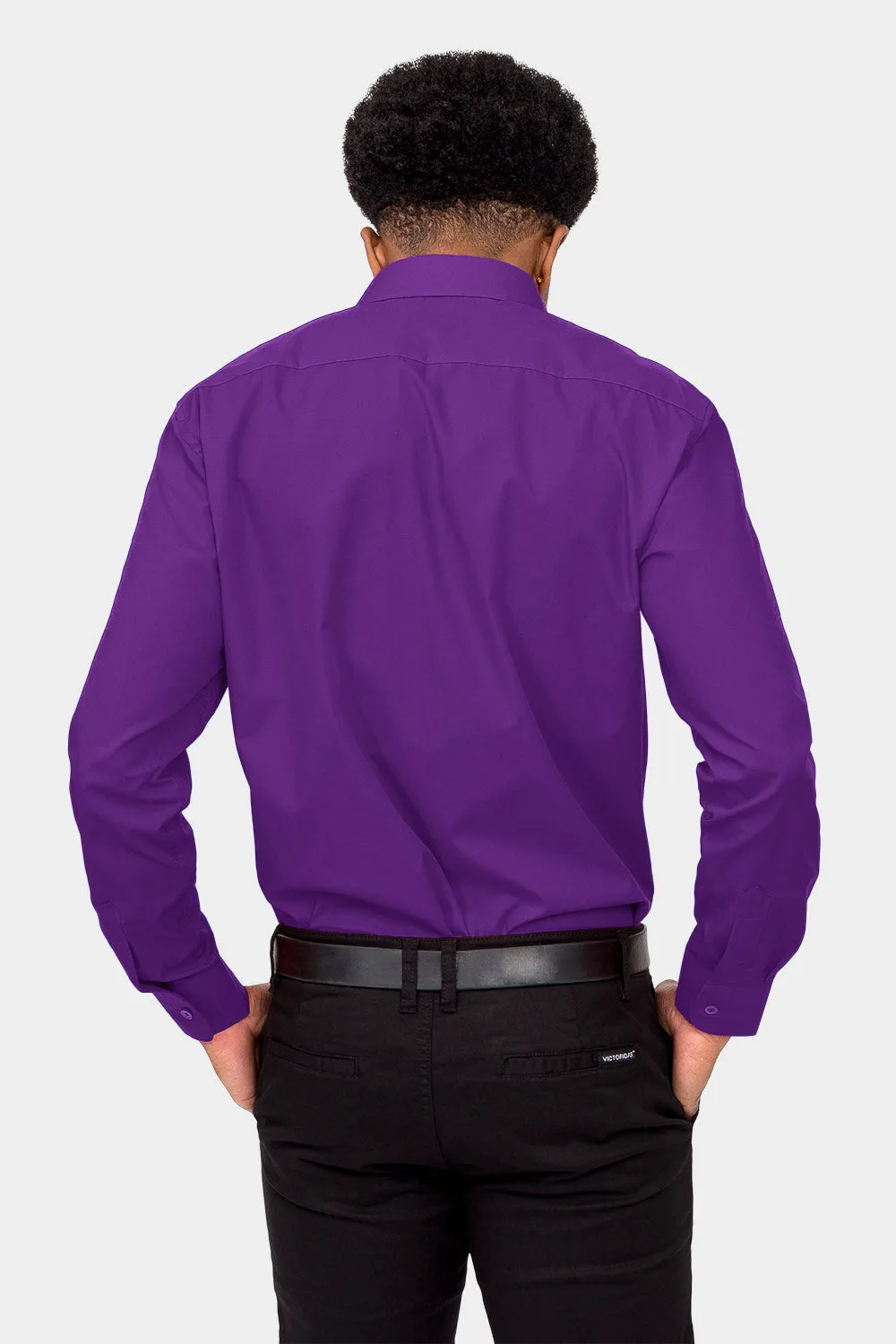 Men's Basic Solid Color Button Up Dress Shirt (Purple)