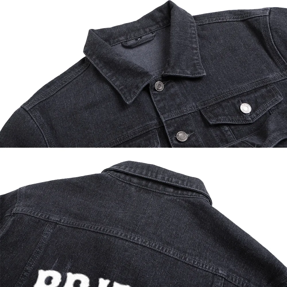 Mens British Motorcycle Graphic Button Up Denim Jacket