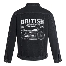 Mens British Motorcycle Graphic Button Up Denim Jacket