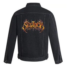 Mens Seglock Flame Graphic Button Up Denim Jacket