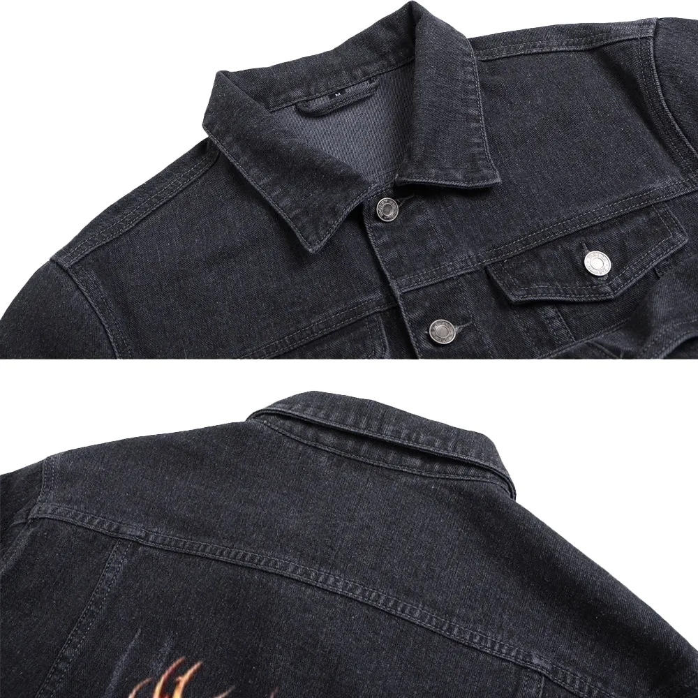 Mens Seglock Flame Graphic Button Up Denim Jacket