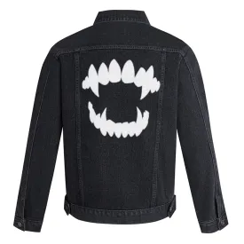 Mens Vampire Teeth Graphic Button Up Denim Jacket