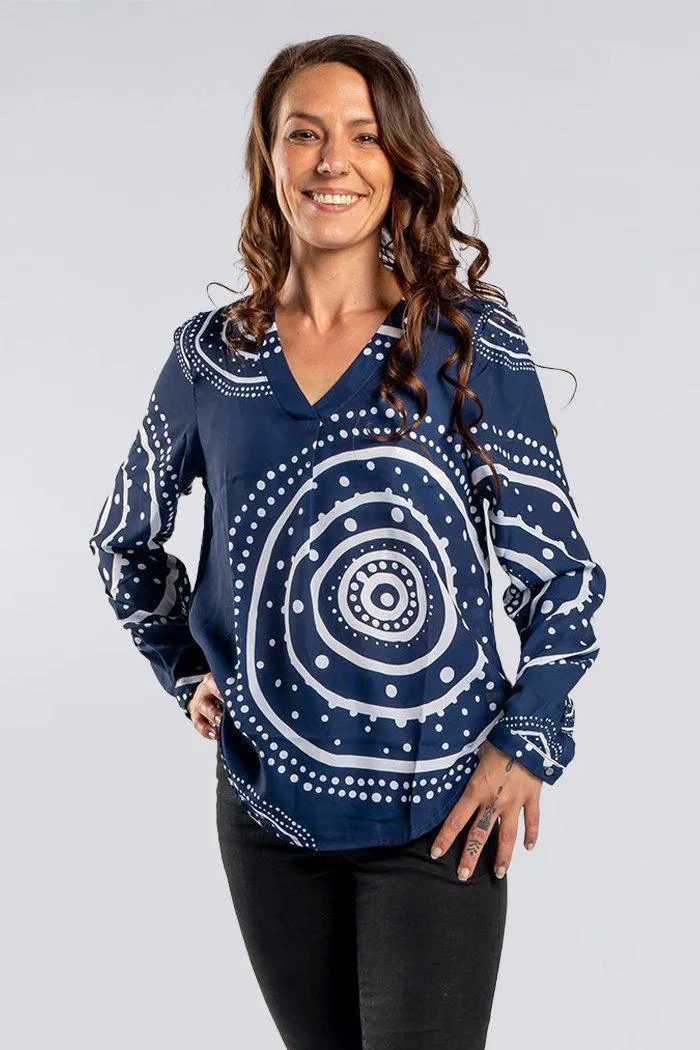 Mother Earth V Neck Women's Long Sleeve Blouse