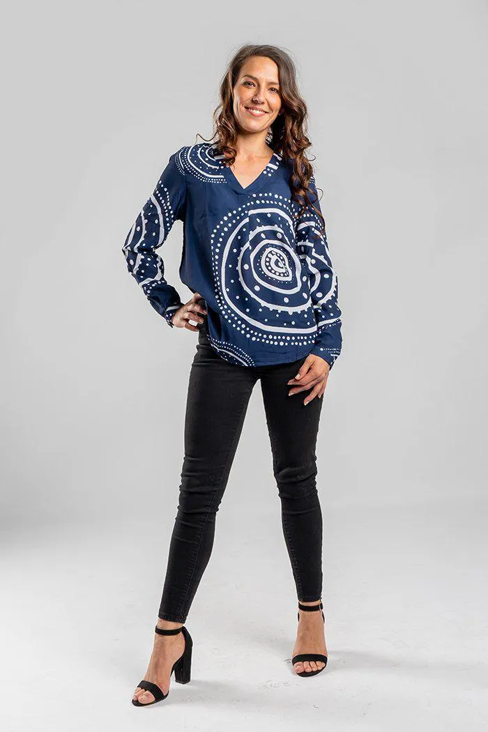 Mother Earth V Neck Women's Long Sleeve Blouse