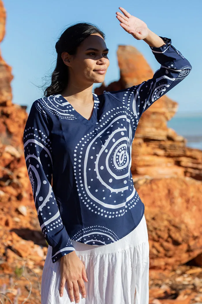 Mother Earth V Neck Women's Long Sleeve Blouse