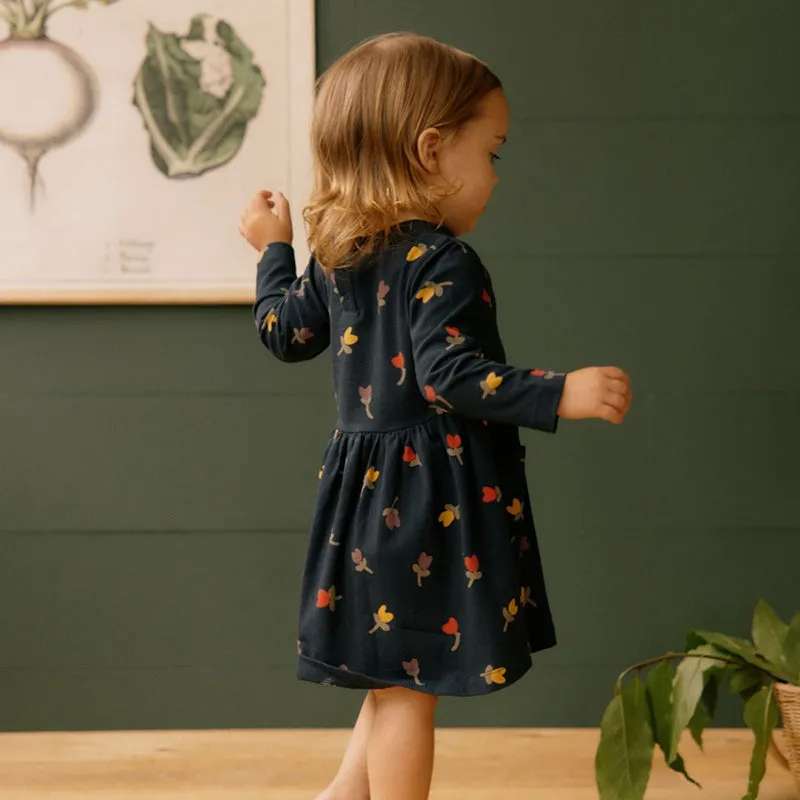 Nature Baby LS Twirl Dress - Navy Tulip