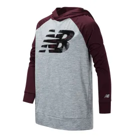 New Balance Boys Burgundy/Steel Long Sleeve Hooded Performance Top