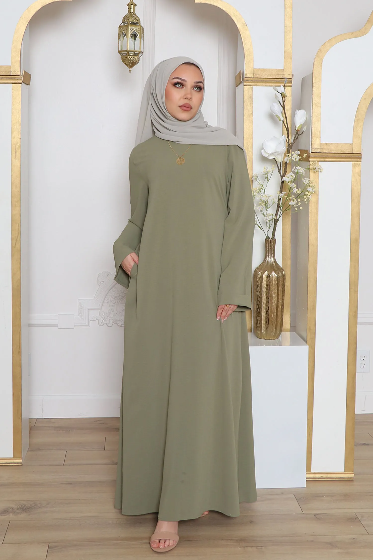 Nila Linen Essential Abaya- Sage Green