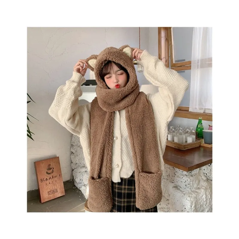 Plush Cat Hooded Scarf