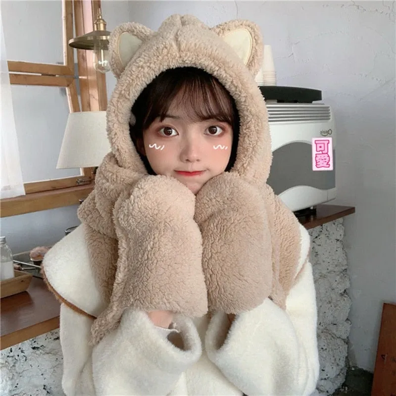 Plush Cat Hooded Scarf