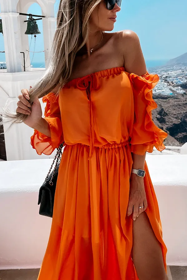 Pretty Sweet Colour Off Shoulder Ruffle Maxi Dress