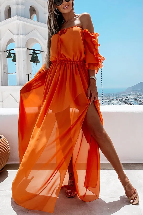 Pretty Sweet Colour Off Shoulder Ruffle Maxi Dress