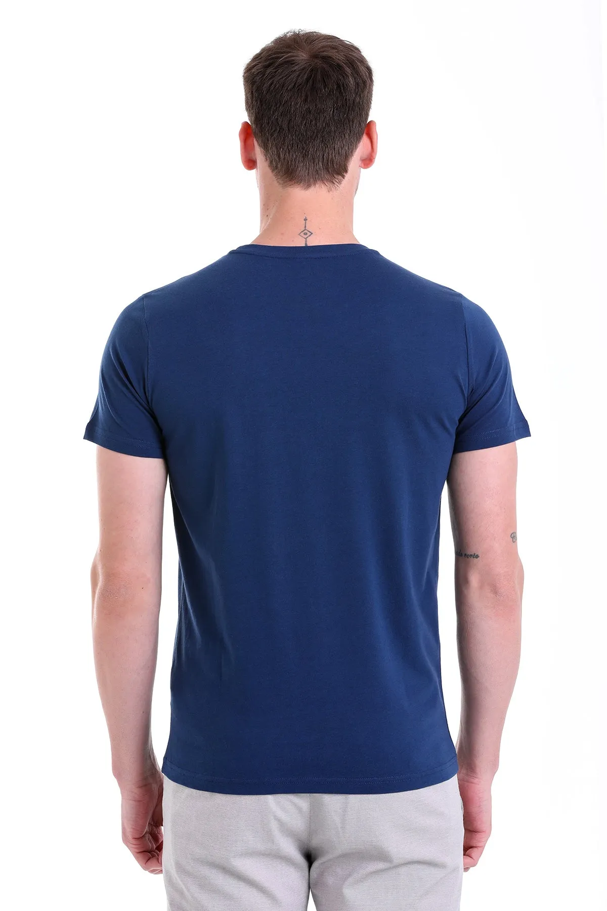 Regular Fit Indigo Basic Cotton Crew Neck T-Shirt