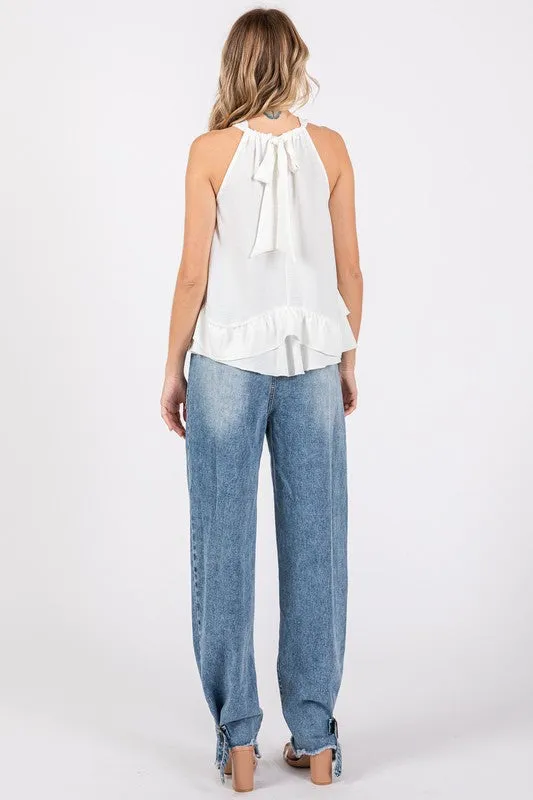 Ruffle Trim Sleeveless Blouse