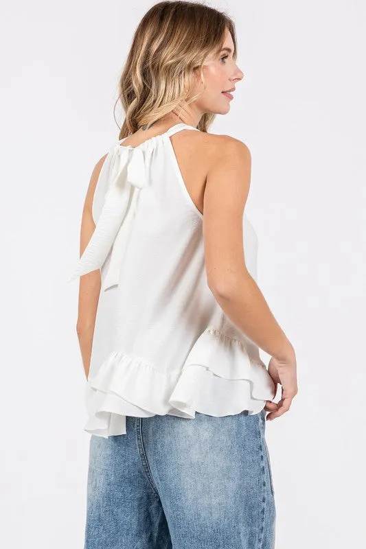 Ruffle Trim Sleeveless Blouse