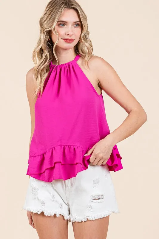 Ruffle Trim Sleeveless Blouse