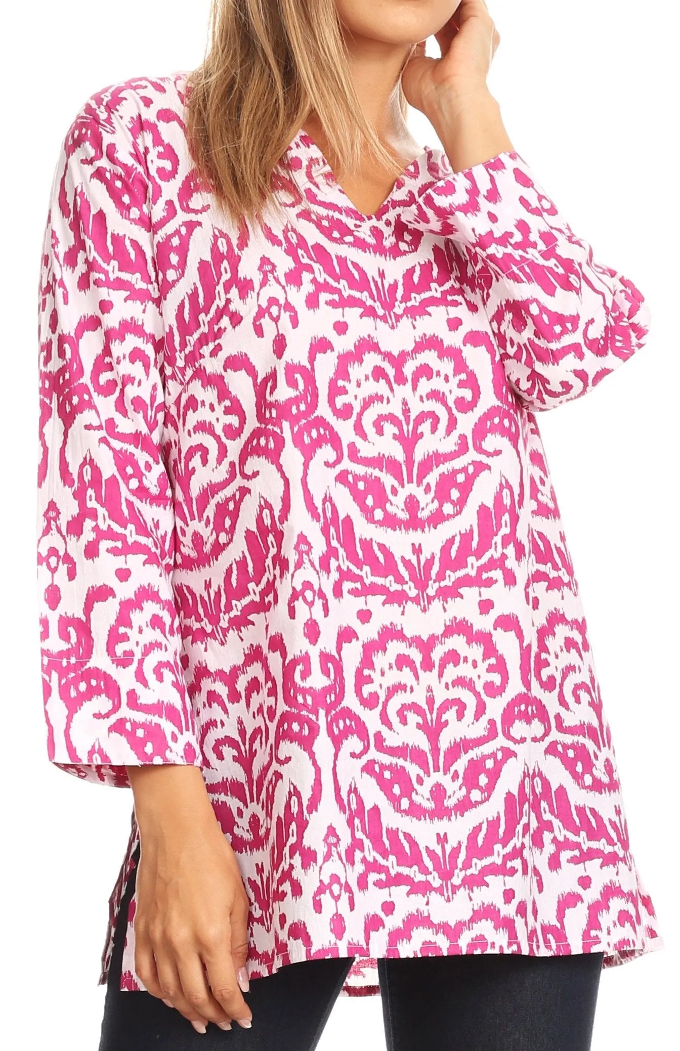 Sakkas Flavia Light Casual Ikat Design Rayon Tunic Blouse 3/4 Sleeve