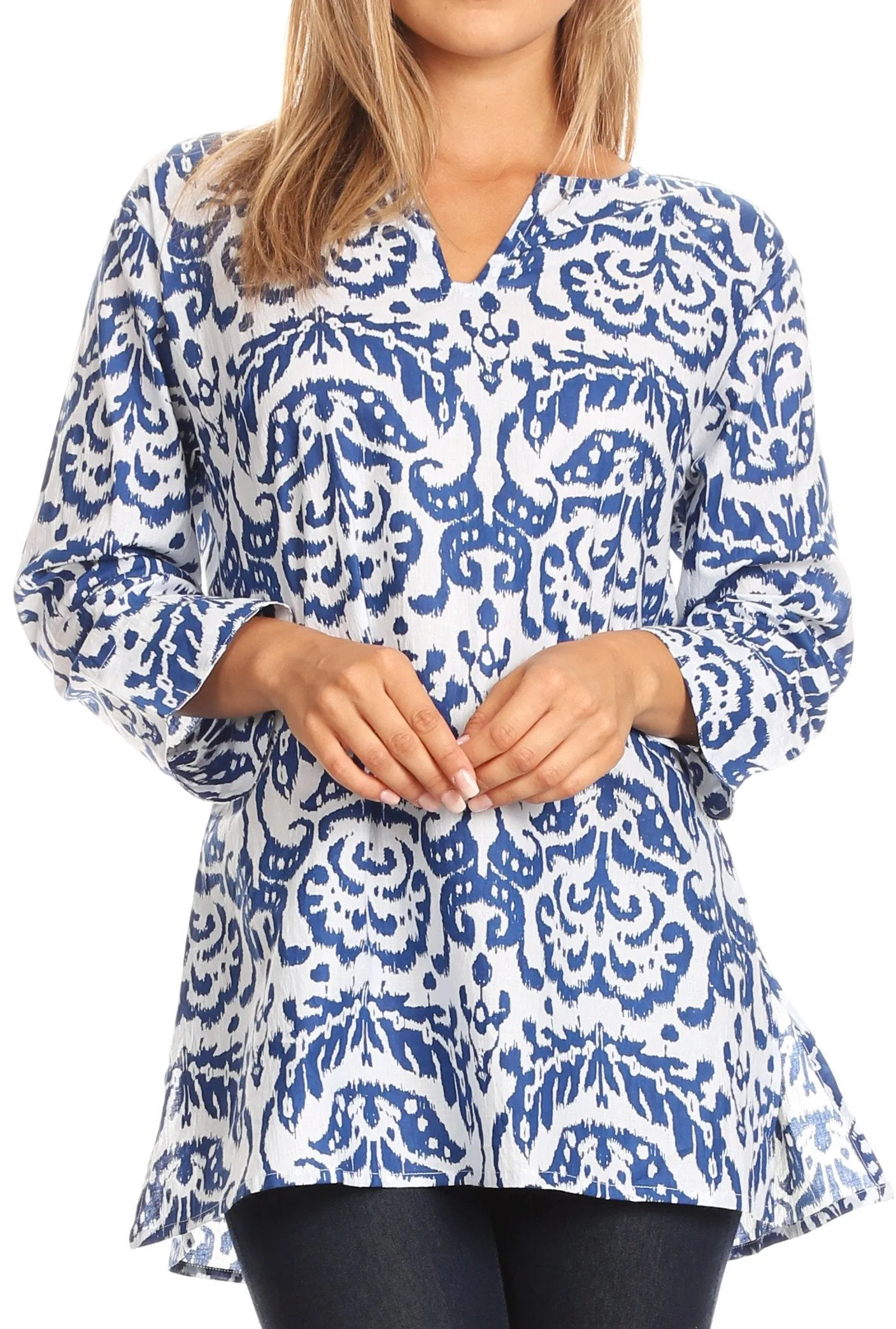 Sakkas Flavia Light Casual Ikat Design Rayon Tunic Blouse 3/4 Sleeve