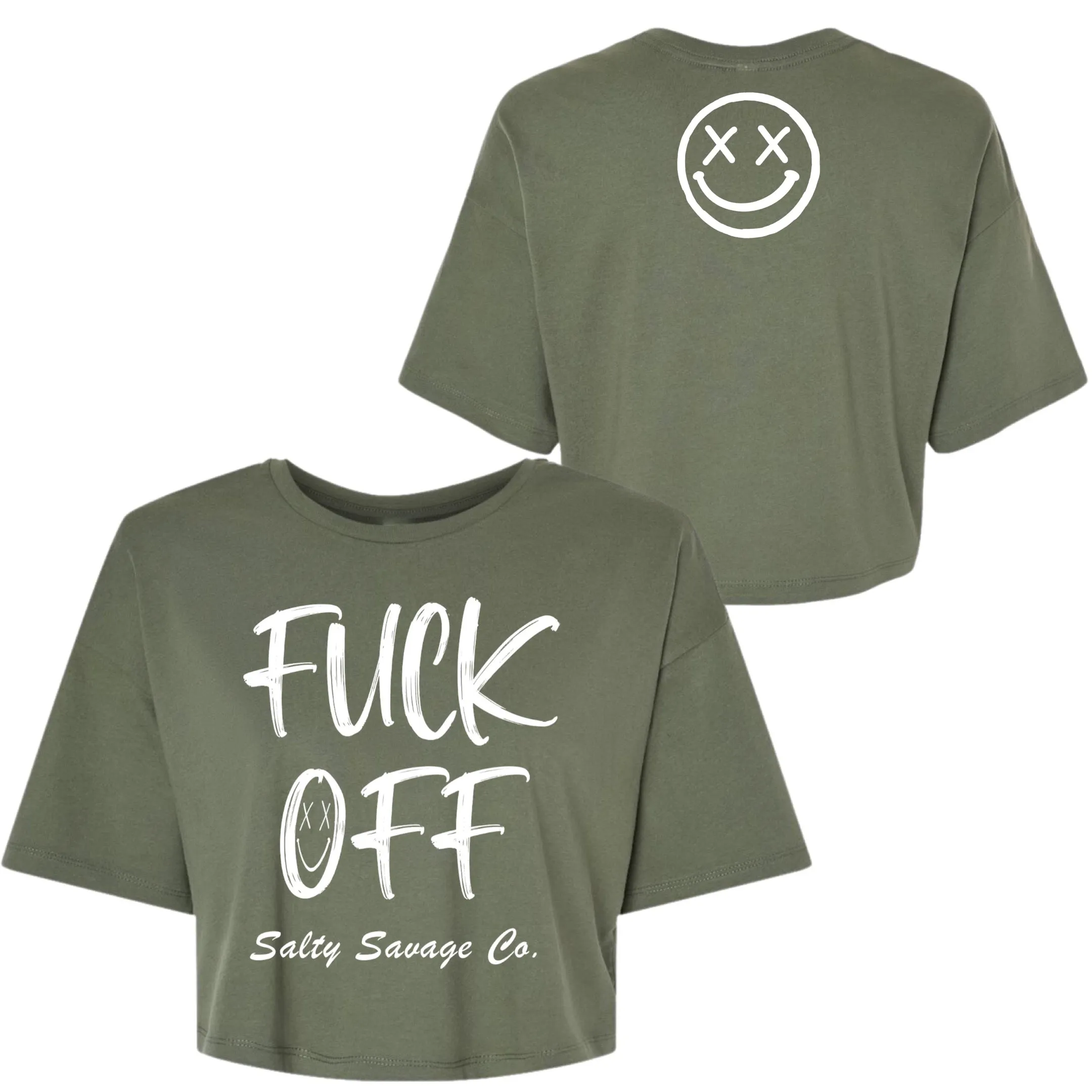 Salty Savage Ladies "FUCK OFF" Performance Crop Tee