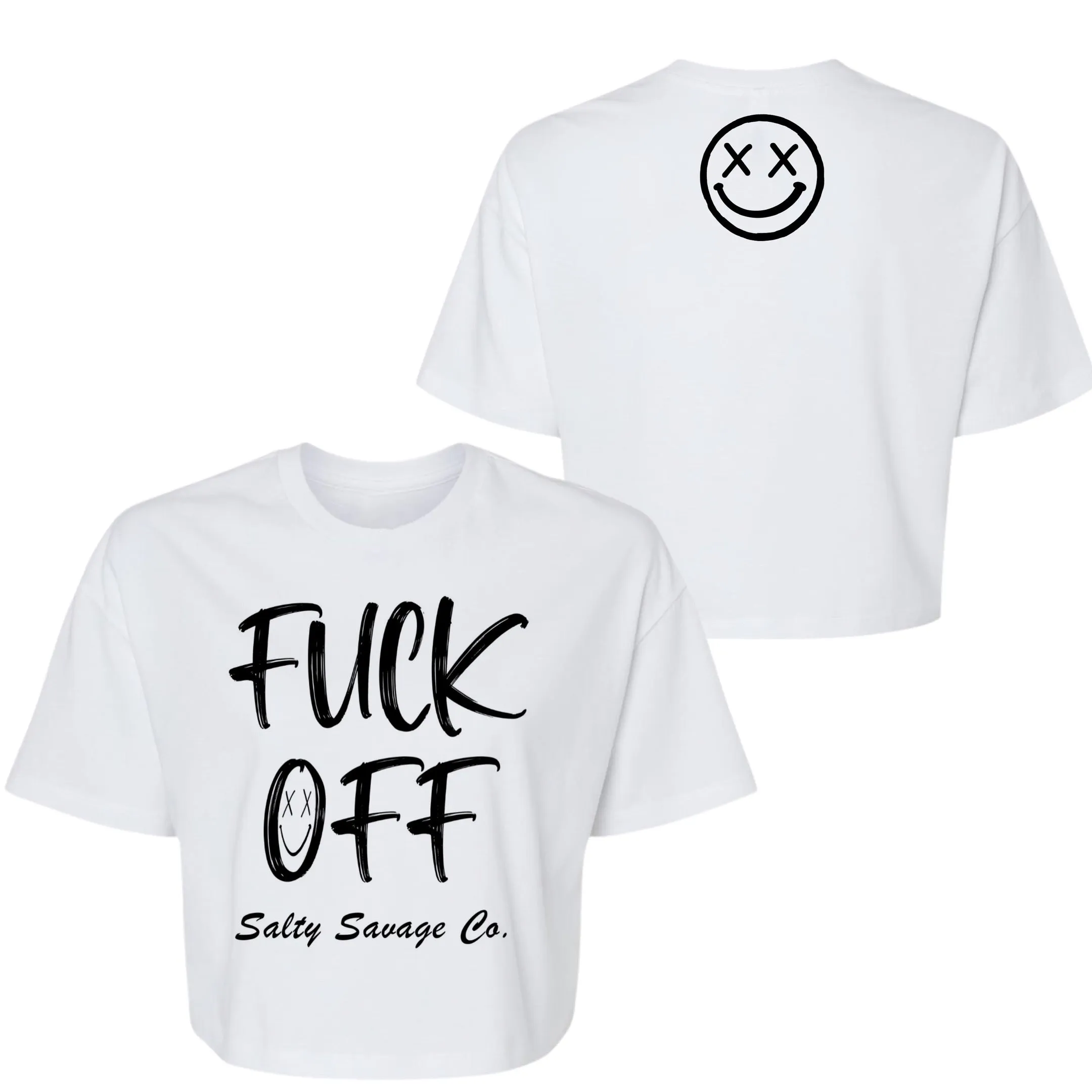 Salty Savage Ladies "FUCK OFF" Performance Crop Tee