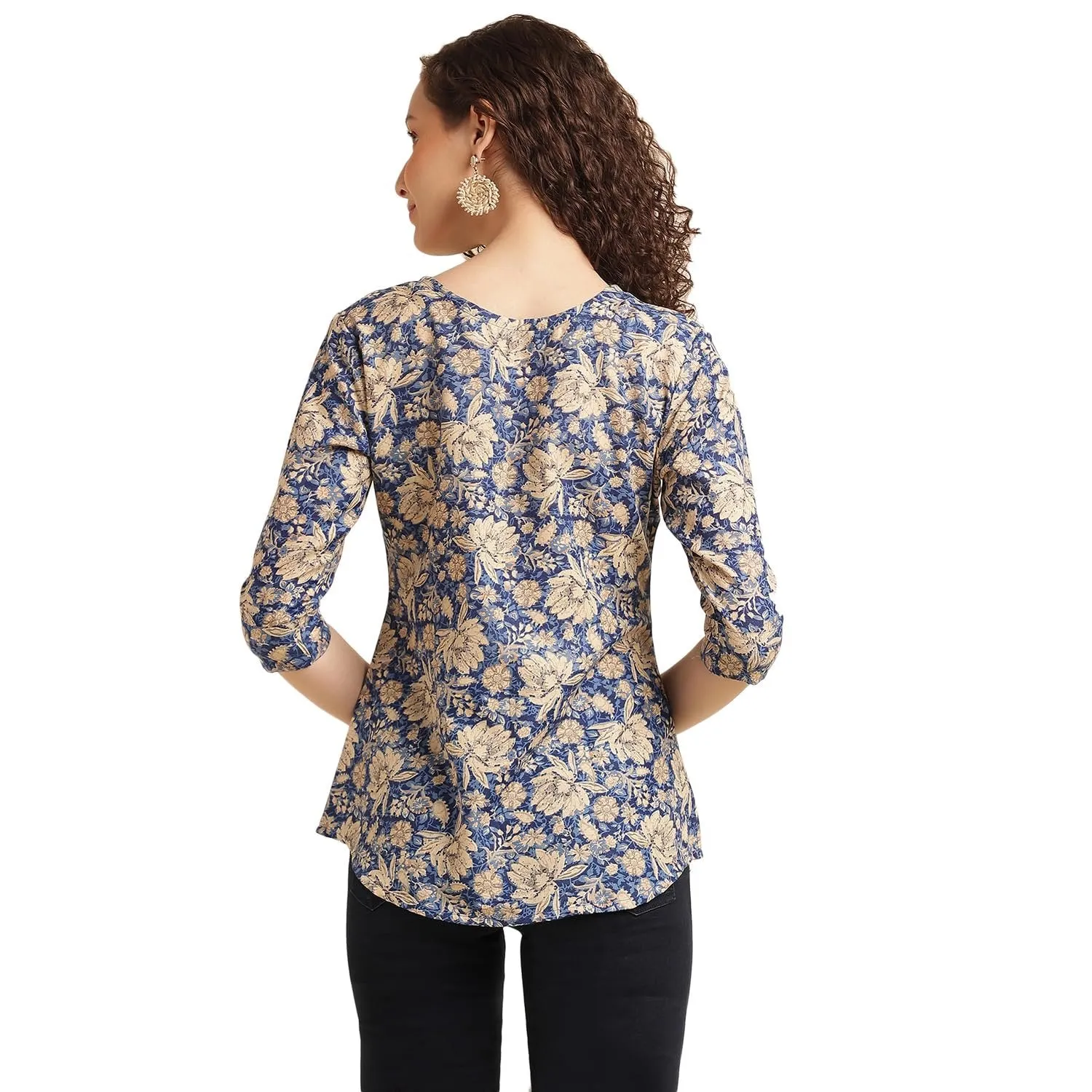 Stylish Cotton Blend Printed Top for Women | Office Wear & Casual | Blue | 3/4 Sleeve