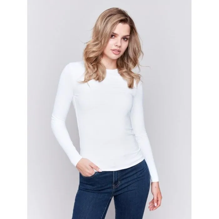 Super Stretch Long Sleeve Top Double Cloth Knit in White