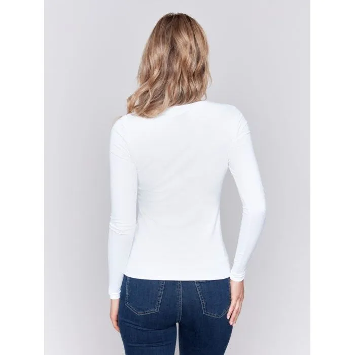 Super Stretch Long Sleeve Top Double Cloth Knit in White