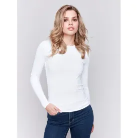 Super Stretch Long Sleeve Top Double Cloth Knit in White