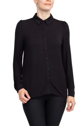 T Tahari Collar Neck Cuff Long Sleeves Button Detail ITY Blouse