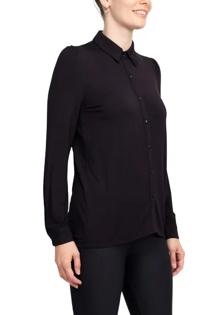 T Tahari Collar Neck Cuff Long Sleeves Button Detail ITY Blouse